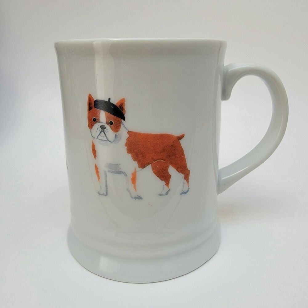 Fringe Studio Bulldog Mug White Frenchie Beret Ceramic